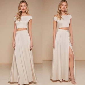 Conjunto de noche Coord de dos piezas en elegante beige nuevo con etiquetas talla grande top corto y maxi falda - Imagen 1 de 3