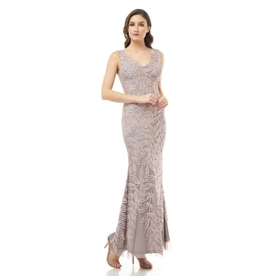 JS Collections Soutache Embroidered Leaf Gown Size 12 Dusty Rose Formal Maxi - Image 1 of 4