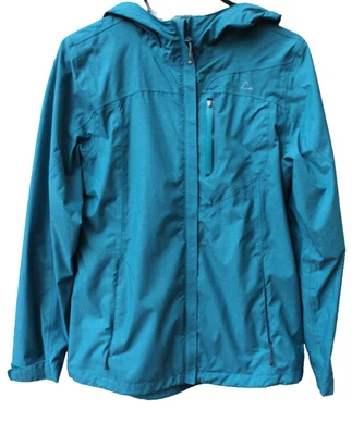 Chaqueta de lluvia ligera para mujer Paradox con capucha talla pequeña verde azulado con cremallera Foto 1 de 3