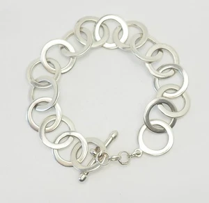 Vintage round loop modern sterling silver toggle clasp bracelet Charles Addison - Bild 1 von 3