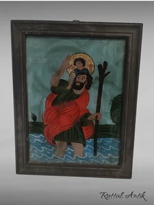 187251 Antique BACK GLASS PICTURE "HL CHRISTOPHERUS" in Orig Frame - Picture 1 of 2