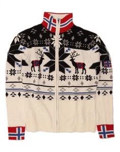 Suéter Cárdigan Mujer NEBULUS Reino Unido 18 XL Blanco Fair Isle Acrílico DB12 - Imagen 1 de 3