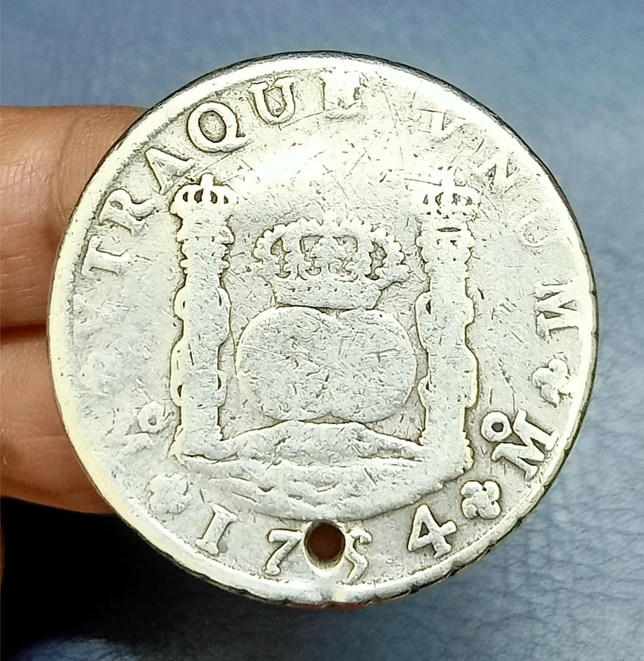 1754 Mexico 8 Reales Pillar Dollar Hole Silver Coin - Image 1 of 4