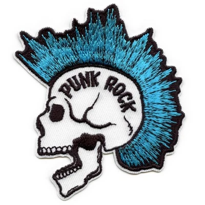 Mohawk Punk Rock Skull Patch Blue Alternative Bones Embroidered Iron On - Image 1 of 2