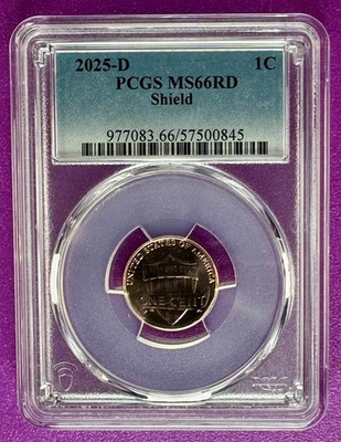 2025 D 1c Lincoln Shield centavo PCGS MS66RD (845) - Imagem 1 de 2