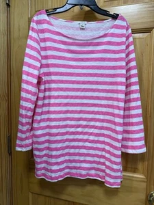 J Crew ~ Para Mujer Rosa y Blanco Rayas ~ Manga 3/4 ~ Camisa/Top Algodón Talla S - Imagen 1 de 6