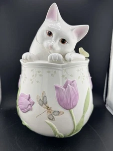 Lenox Butterfly Meadow Kitten Kitty Cat Cookie Jar By Louise Le Luyer #806729 - Picture 1 of 11
