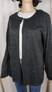 Womens Size 1X Black Silver Shimmer Holiday Halloween Cardigan Goth MInimalist - Picture 1 of 15