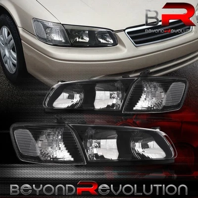 For 2000-2001 Toyota Camry Black Headlamp Set +Clear Signal Bumper Corner Lights Foto 1 de 3