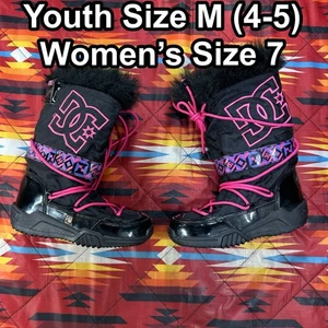 Vintage Y2K DC Boots Girls Medium 4-5 Chalet WR Black Fur Winter Water Resistant - Picture 1 of 18
