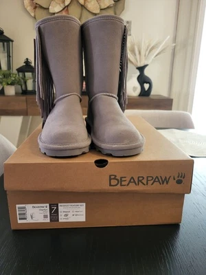 BEARPAW женщин Cherilyn Tassled бахрома зимние ботинки серый размер 7 М новый!!  - Изображение 1 из 4