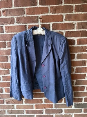 Chaqueta Blazer Kate Hill Mujer Talla 16 Azul Lino Algodón Frente Abierto Minimalista Foto 1 de 3