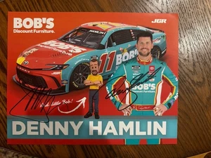 DENNY HAMLIN & Joe Gibbs NASCAR Autograph Signed  HERO CARD Bobs Furniture - Picture 1 of 1