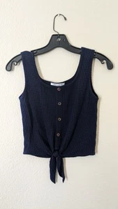 Caution To The Wind Navy Blue Buttons Crop Tie Top Sz S - Picture 1 of 2