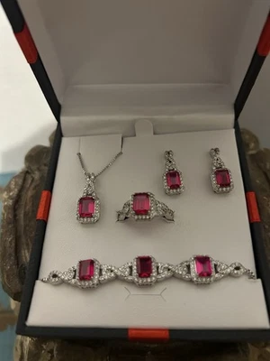 Modern 4- Piece Ring Set With Lab- Created Ruby And Cubic Zirconia - Image 1 of 4