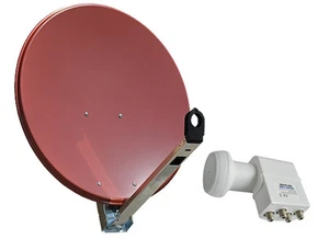 Alu Sat-Spiegel GIBERTINI Schüssel 65 cm Ziegelrot mit Quad LNB 4 TV ! - Bild 1 von 5