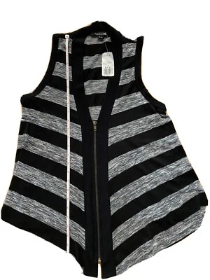 Women's Vest Size M Black & Gray Stripes Zipper Forever 21 New With Tags - Image 1 of 4
