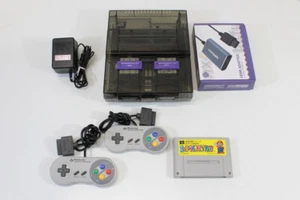 Super Nintendo 1CHIP-01 Clear Black Console SNES SFC AC HDMI Controller x2 Mario - Picture 1 of 12