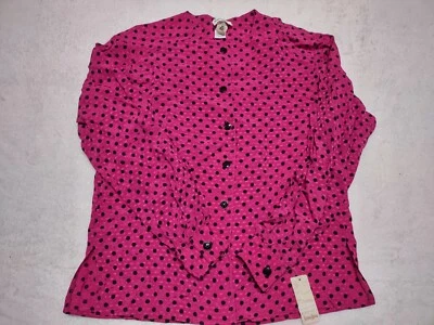 Vtg Anne Klein Neiman Marcus Pink/Magenta Polka Dot Button Down Blouse Petite M - Image 1 of 4