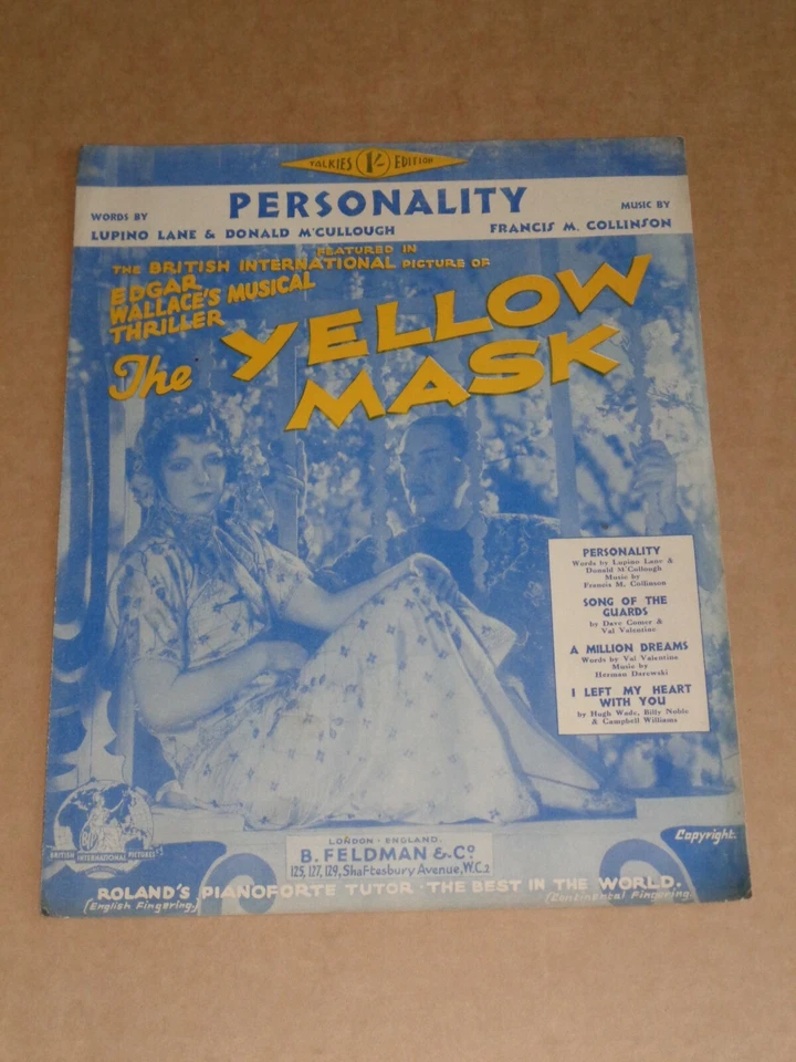 Dorothy Seacombe "The Yellow Mask" 1930 film sheet music (Lupino Lane)  - Image 1 of 1
