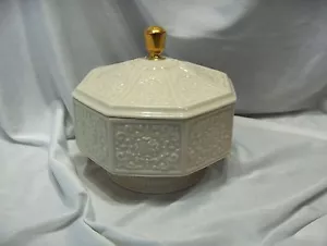 Pedestal de marfil y porcelana octágono baratija joyería tazón de caramelo cubierto - Imagen 1 de 5