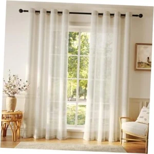 Flax Linen Curtains for Living Room 84 Inch 52"W x 84"L (Pack of 2) Natural - Picture 1 of 7