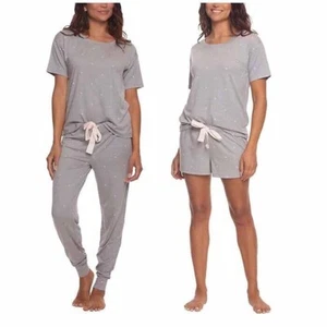 Felina Women's 3 Piece Pajama Set Crew Neck Tee Jogger Shorts, M - Picture 1 of 5