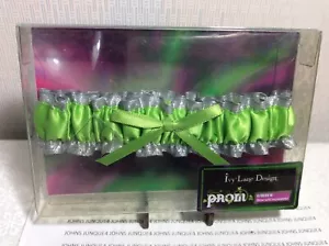 WEDDING OR PROM GARTERS New in plastic casing LIME GREEN/SILVER W/lime green bow - Picture 1 of 2