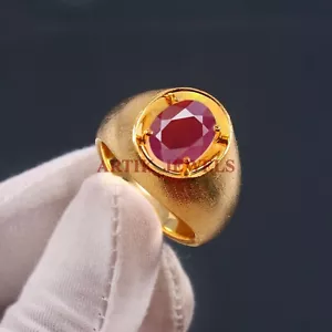 Heated Ruby Gemstone with Gold Plated 925 Sterling Silver Ring for Men's #4922 - Picture 1 of 4