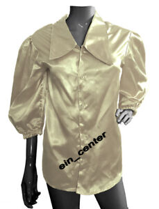 3/4 Sleeve Shirt Stretchy Button Down Collar Satin Victorian Shirt Casual S90