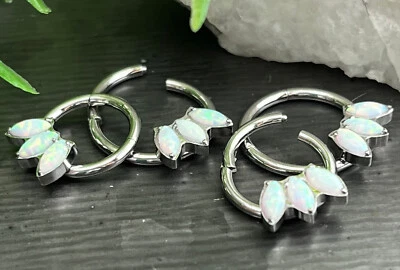 Anillo de segmento con bisagras delanteras triple marquesa ópalo aro de tabique de acero hélice Daith 1 pieza Foto 1 de 4