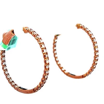 14K ROES/PINK GOLD WOMENS DIAMOND HOOP/LOOP EARRING ROUND BRILLIANT CUT 1.5CTS - Image 1 of 4