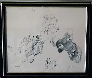 Robert Owen Clown Study Sketch Print Signed Framed 26" by 23" - Picture 1 of 6