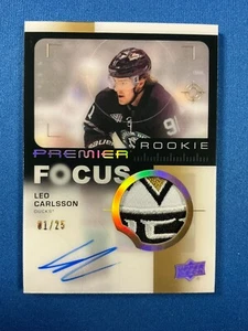 2023-24 UD Premier Focus Rookies Patch Auto Leo Carlsson 1/25 FIRST ON PRINT RPA - Picture 1 of 2