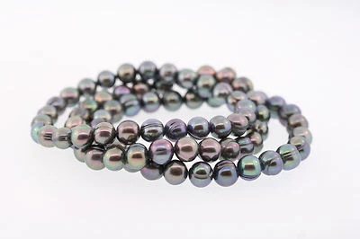 Juego de 3 brazaletes de perlas anilladas de pavo real cultivadas genuinas de agua dulce HONORA 7-8 mm Foto 1 de 2