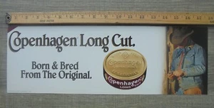 1997 COPENHAGEN LONG CUT CARDBOARD STOCK SIGN W/COWBOY 18" BY 6" - Picture 1 of 2