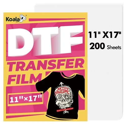 Película KOALA DTF 11x17 200PK papel de transferencia DTF de sublimación transparente para tela oscura Foto 1 de 4