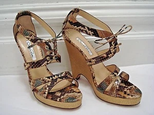 NEW OSCAR DE LA RENTA $955 python skin wedge sandals heels Euro size 38 - Picture 1 of 6