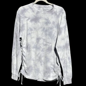 PINK Victorias Secret Campus Crew T Shirt Medium Ruched Side Long Sleeve Tie Dye - Picture 1 of 6