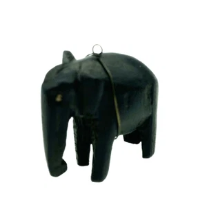 Handcrafted Miniature Wooden Elephant Pendant 1 Inch Black Charm Vintage Jewelry - Picture 1 of 8