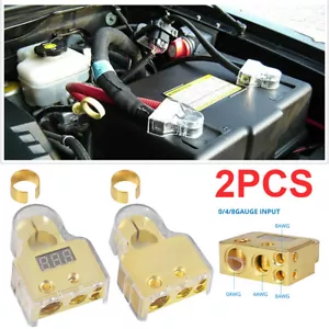 2X 12V Voltmeter Digital Car Battery Terminal Connectors W/ 0/4/8 AWG Power Post - Picture 1 of 12