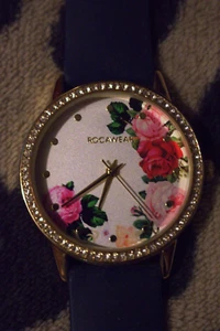 ROCAWEAR Watch Women Flower bezel hip hop fancy bling costume jewelry pink blue - Picture 1 of 8