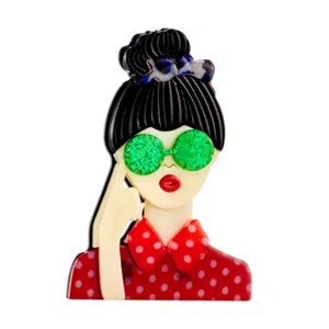 Figura Retro Broches Acrílicos Para Mujeres Niños Lindos Gafas Dama Insignia - Imagen 1 de 1