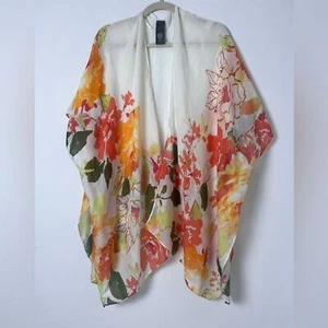 Vince Camuto Bright Citrus Colored Floral Pattern Kimono Poncho Beach Summer OS - Picture 1 of 8