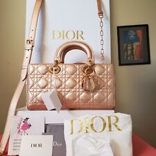 NWT Lady Dior  Iridescent rose Gold pink Lambskin D Joy Medium bag Year 2023