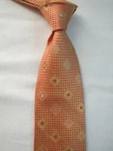Daniel Cremieux Woven Silk Neck Tie Luxury Pink Gold / Orange Geometric Check - Picture 1 of 5