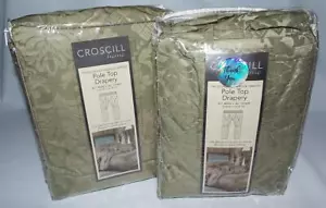 2 Croscill Pole Top Drapery Panels 82" x 84" Celedon Green ARBOR MIST Damask NOS - Picture 1 of 10