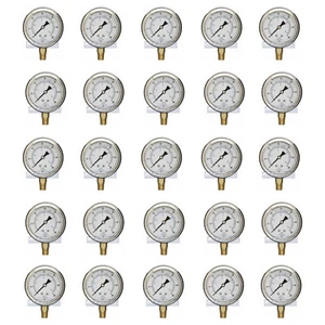 25 PACK LIQUID FILLED PRESSURE GAUGE 0-60 PSI, 2.5" FACE, 1/4" NPT LOWER MOUNT - Picture 1 of 5