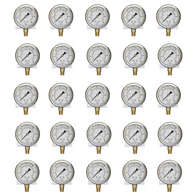 25 PACK LIQUID FILLED PRESSURE GAUGE 0-60 PSI, 2.5" FACE, 1/4" NPT LOWER MOUNT - Image 1 of 4