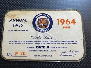 1964 Detroit Tigers Toledo Blade Media Pass Mickey Mantle Home Run ticket - Picture 1 of 2